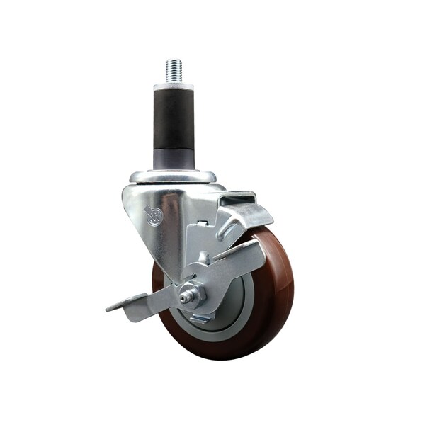 Service Caster 3.5'' SS Maroon Poly Swivel 1-1/4'' Expanding Stem Caster with Brake SCC-SSEX20S3514-PPUB-MRN-TLB-114 - main
